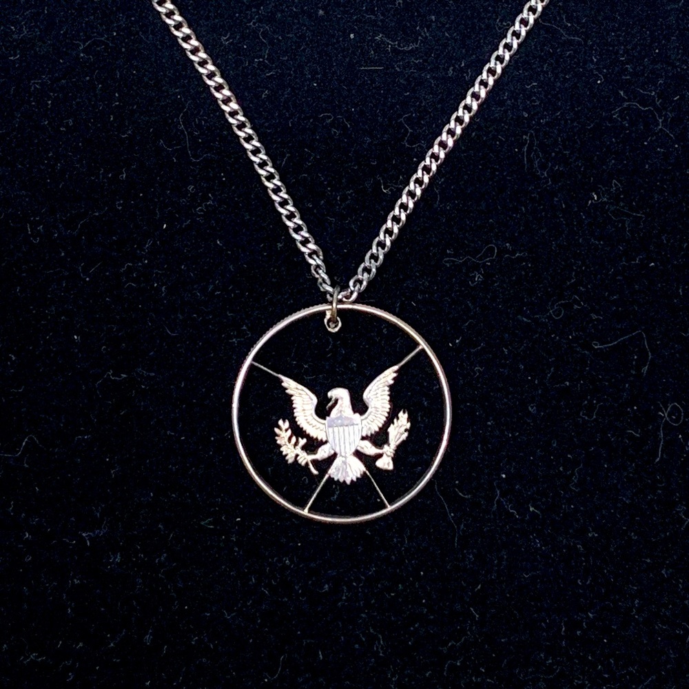 Vintage Kennedy Half Dollar American Eagle Cut Out Necklace